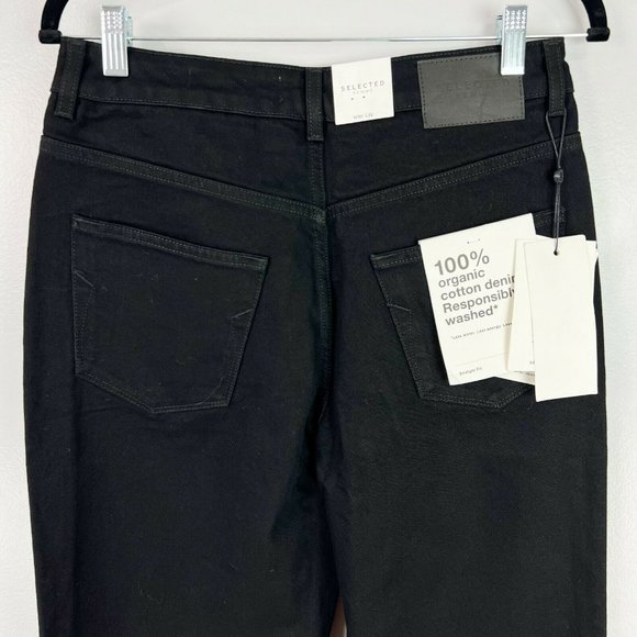 Selected Femme Kate Straight Leg Jeans With High Waist In Black NWT Size 30x32 - Picture 7 of 11